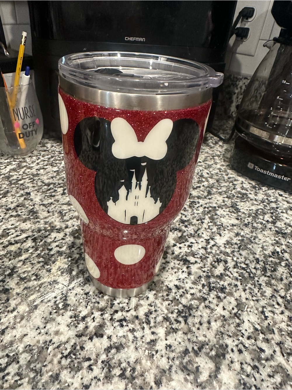Source Unknown Red and Black Minnie Castle Glitter Travel Tumbler